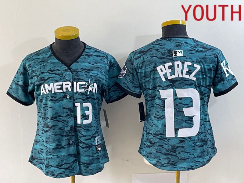 Youth Kansas City Royals #13 Perez American League Nike Green 2023 MLB All Star Jersey